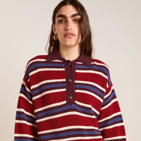 Damson Madder ilona striped rugby jumper - burgundy stripe - SOLD OUT! - Picture 1 of 5